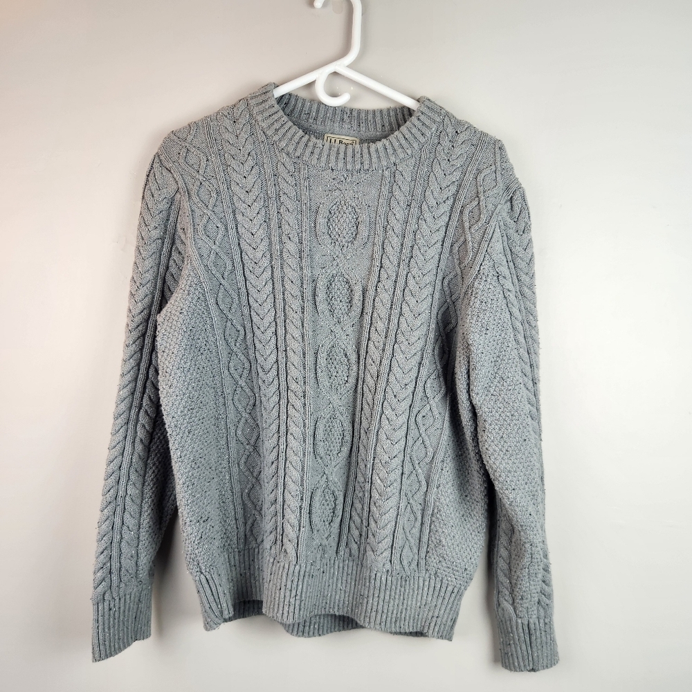 Women's Signature Organic Cotton Fisherman Sweater, Crewneck Speckled Grey